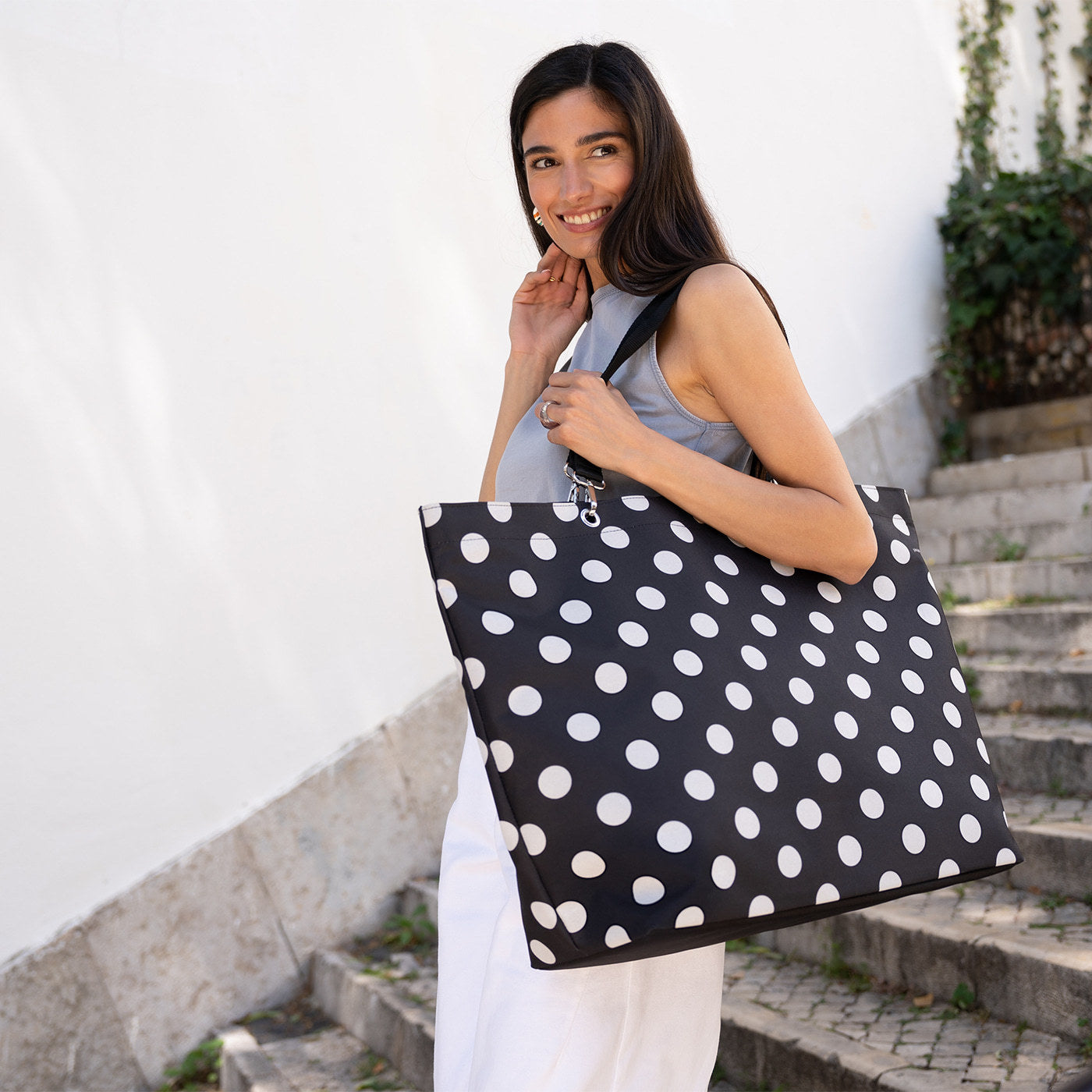 shopper XL dots white